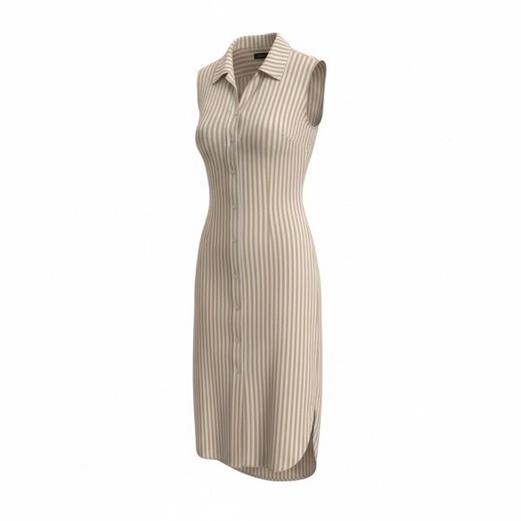 Greek Cotton Striped Midi Shirt Dress – Beige | Sleeveless | EU Minimal - Picture 2 of 5